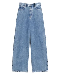 High Waisted Wide Leg Jeans Ice Blue Cotton-Blend