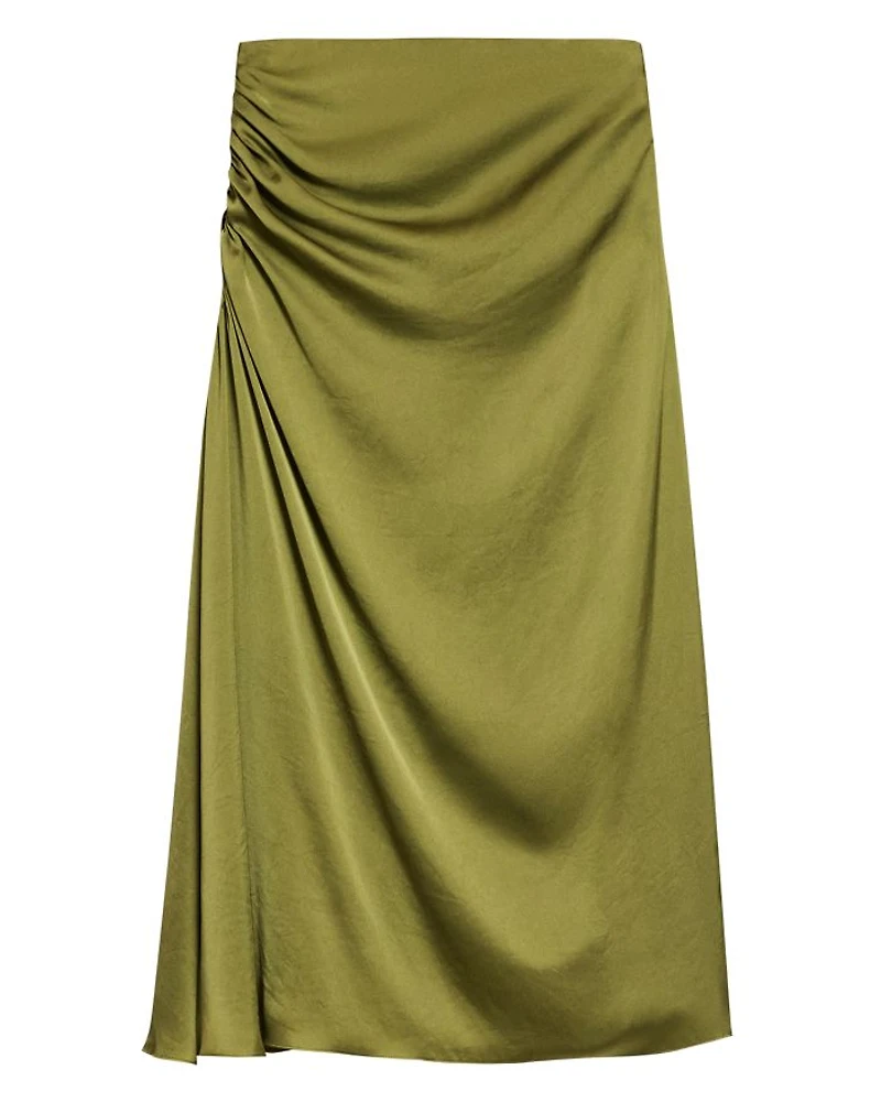 Ruched Midi Skirt Crushed Satin