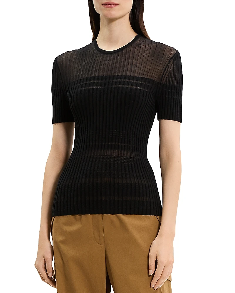 Theory Sheer Stripe Crewneck Tee