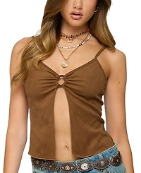 Edikted Split Front Faux Suede Tank Top