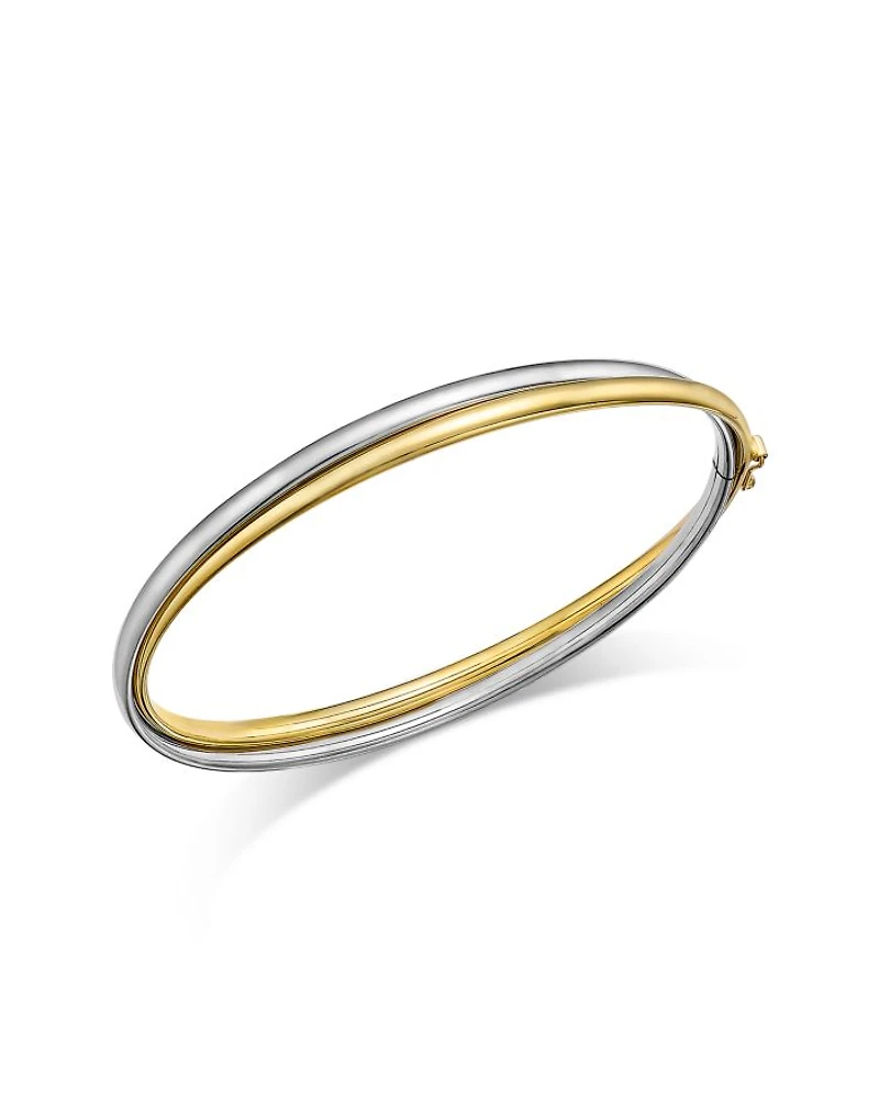 14K White & Yellow Gold Double Row Bangle Bracelet