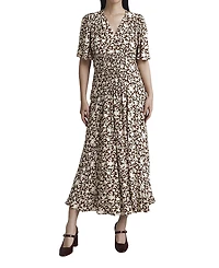 Ghost London Minnie Crepe Printed Shirred Tea Dress