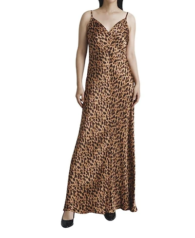 Eden Leopard Satin Maxi Slip Dress