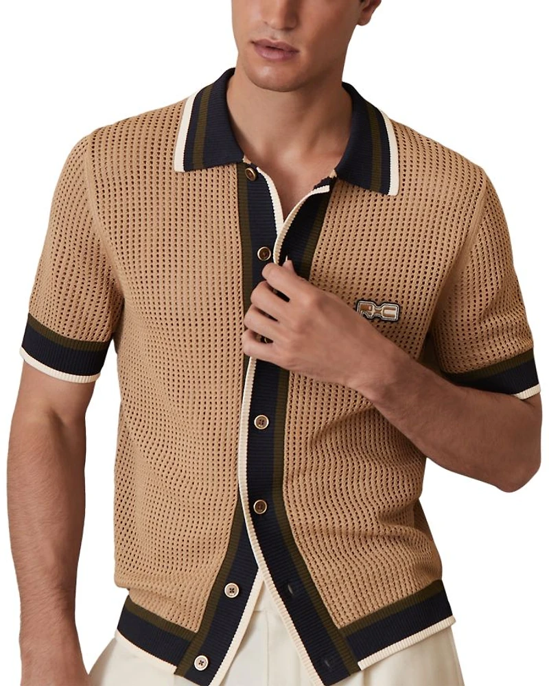 CHE CRUSOE Crochet Contrast Trim Button Shirt