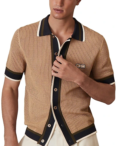 Reiss Che Crusoe Crochet Contrast Trim Button Shirt