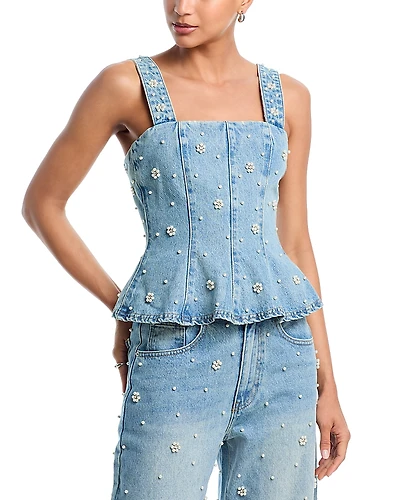 Steve Madden Fiorella Embellished Denim Top