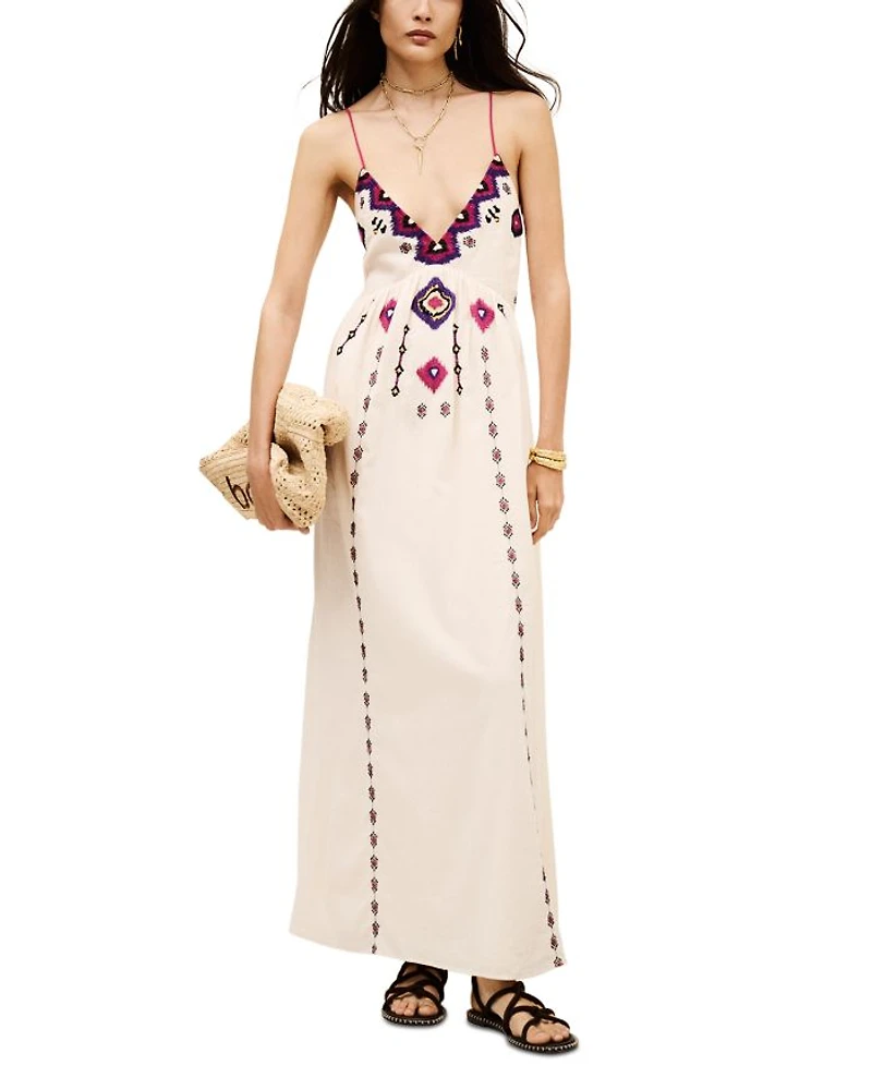 Poeme Embroidered Tie Back Dress