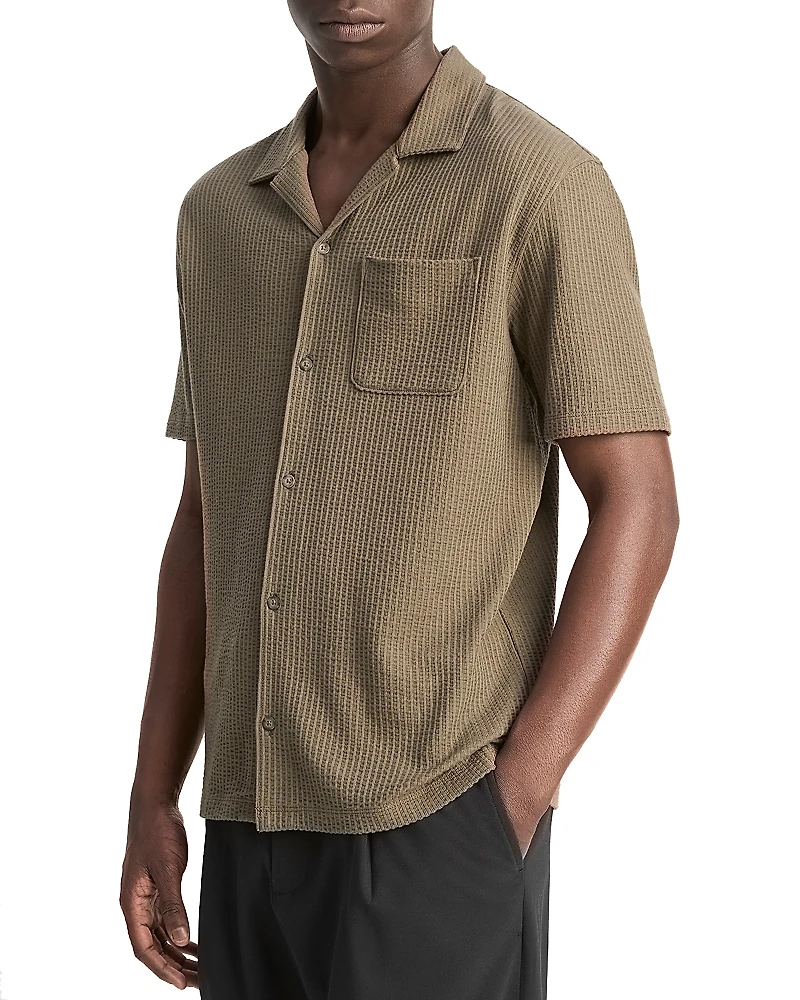 Vince Regular Fit Seersucker Cuban Shirt