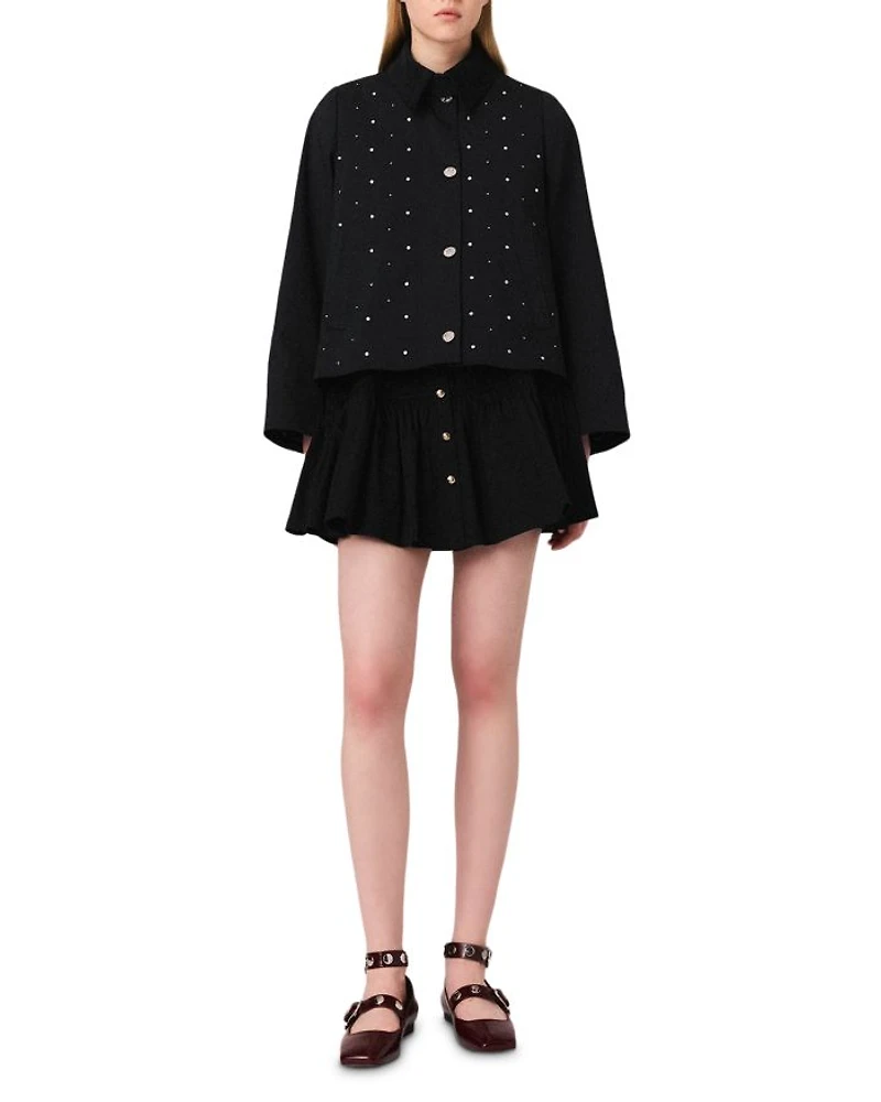 Short Velvet Collar Studded Jacket