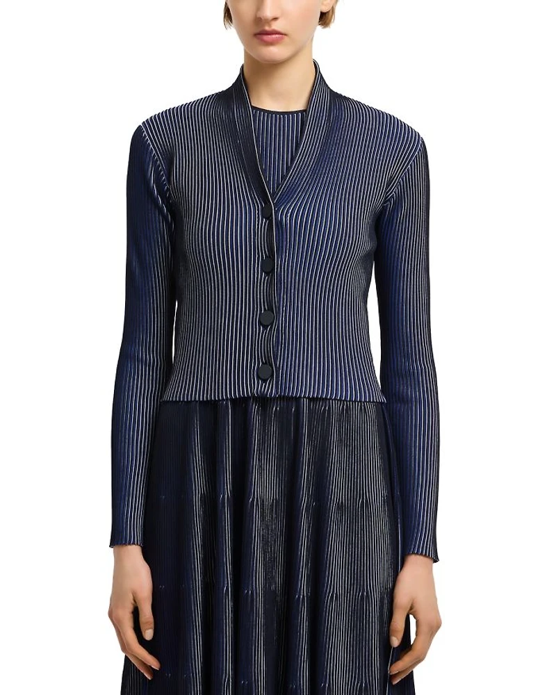 Bicolor Ribbed Striped Cardigan Sweater
