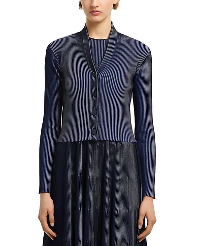 Bicolor Ribbed Striped Cardigan Sweater
