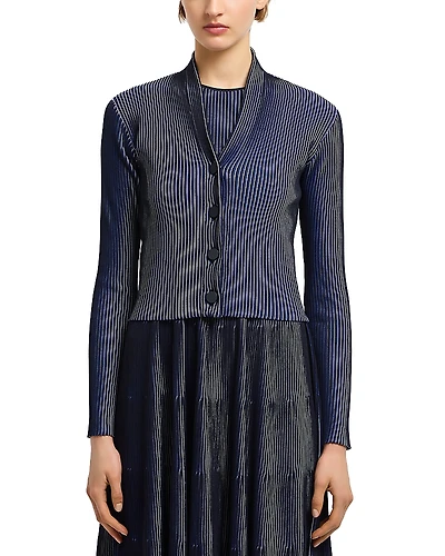 Emporio Armani Bicolor Ribbed Striped Cardigan Sweater