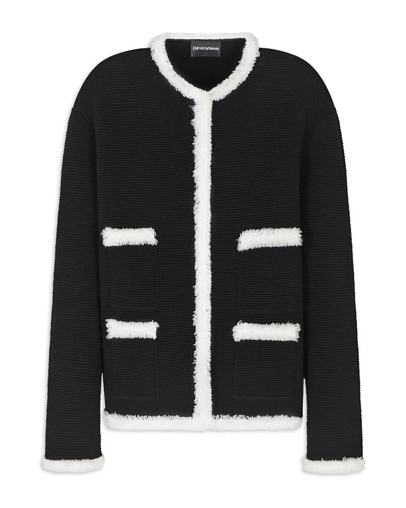 Ottoman Stitch Knit Jacket with Fringe Hems