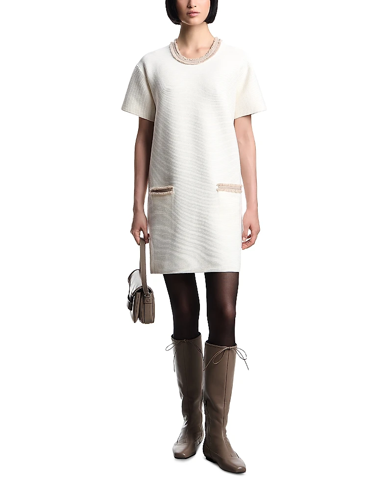 Emporio Armani Ottoman Stitch Knit Dress with Fringe Details