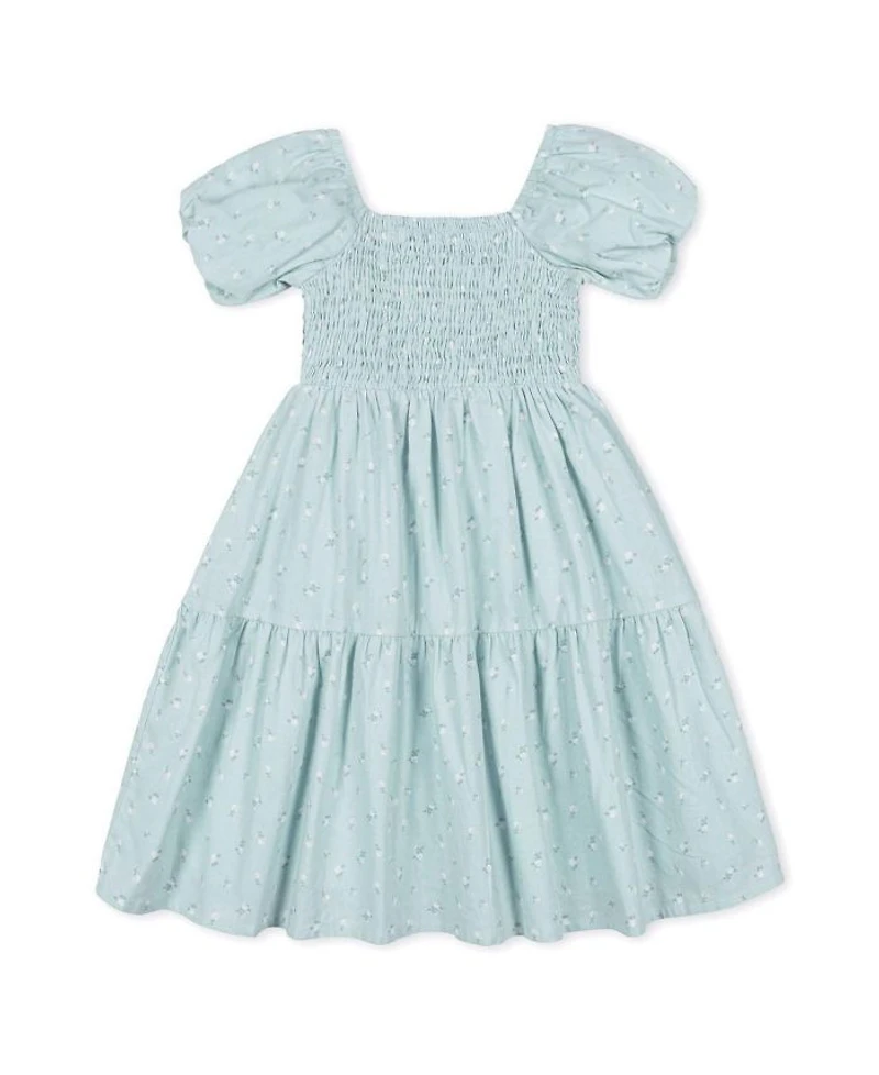 Hope & Henry Girls' Linen Smocked Short Bubble Sleeve Dress - Little Kid, Big Kid