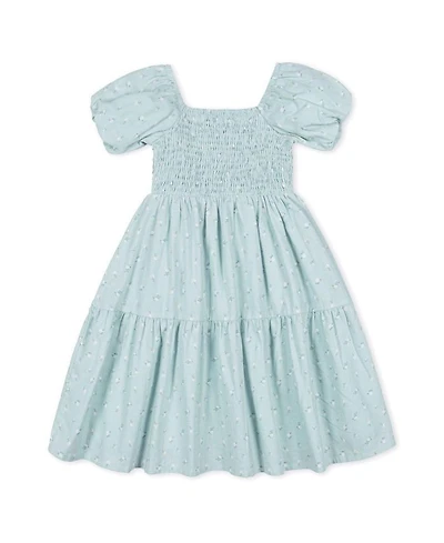 Hope & Henry Girls' Linen Smocked Short Bubble Sleeve Dress - Little Kid, Big Kid