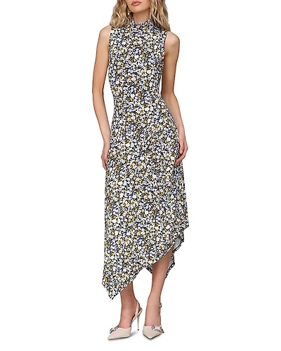 Avec Les Filles Printed Mock Neck Asymmetric Midi Dress