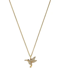 14K Yellow Gold Diamond & Blue Sapphire Hummingbird Pendant Necklace, 18"