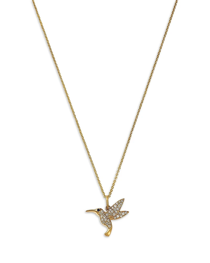 Sydney Evan 14K Yellow Gold Diamond & Blue Sapphire Hummingbird Pendant Necklace, 18