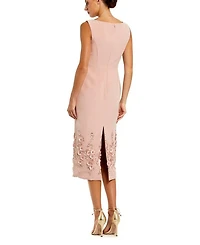 Crepe Sleeveless Midi Dress with Flower Beading