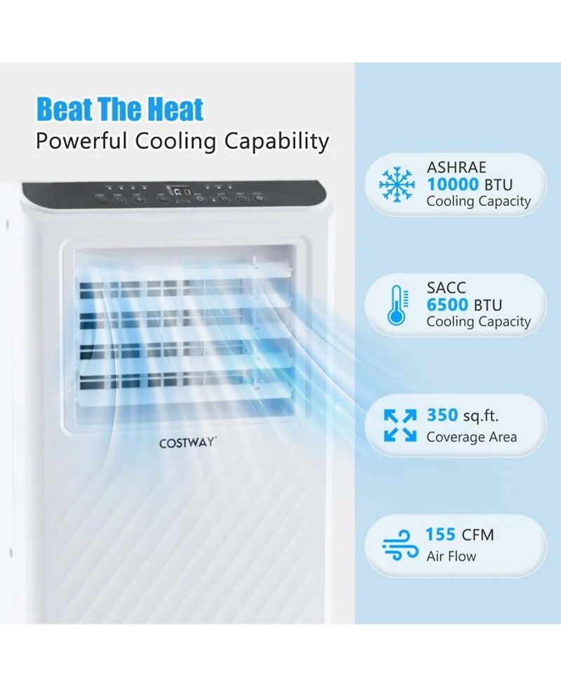 6500 BTU(10000 BTU ASHRAE) Portable Air Conditioner 3 -in-1 Air Cooler Dehumidifier Fan 24H Timer