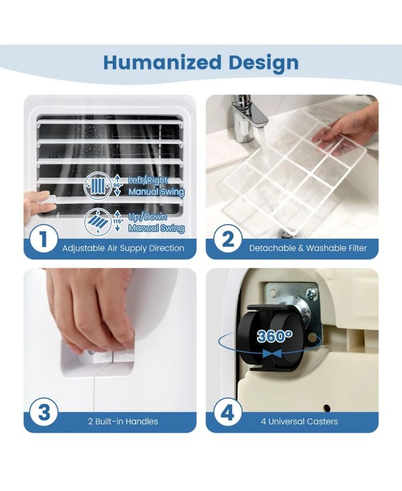 6000 BTU (9000 BTU ASHAR) Portable Air Conditioner 3-in-1 AC Unit with Cool Dehum Fan Sleep Mode