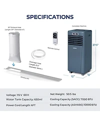 8000 BTU Portable Air Conditioner with Remote Control 3-in-1 Cooler Drying