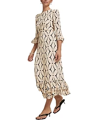 Mint Velvet Women's Geo Print Ruffle Midi Dress