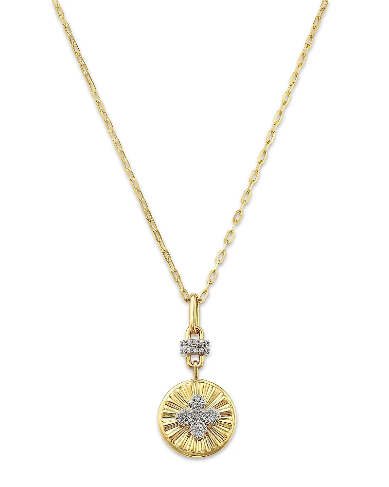 Bloomingdale's Fine Collection Diamond Sunray Disc Pendant Necklace