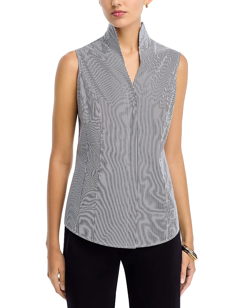 Misook Pinstripe Mandarin Collar Tank