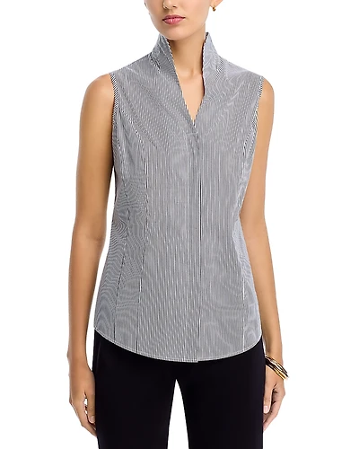 Misook Pinstripe Mandarin Collar Tank
