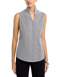 Misook Pinstripe Mandarin Collar Tank