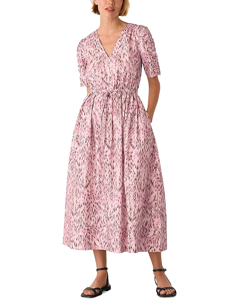 Whistles Leopard Print Cotton Midi Dress