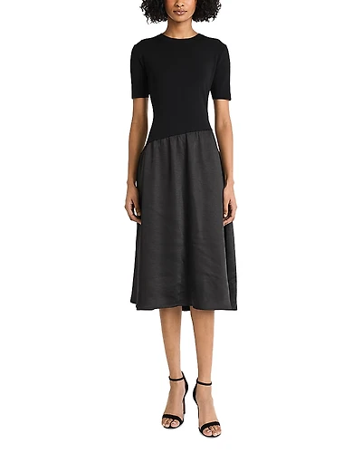 Luxely Mixed Media Elbow Sleeve Midi Dress