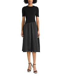 Luxely Mixed Media Elbow Sleeve Midi Dress