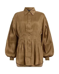 Staci Linen & Silk Smocked Shirt