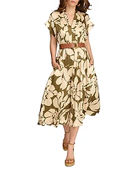Donna Karan French Twill Floral Belted Midi Dress