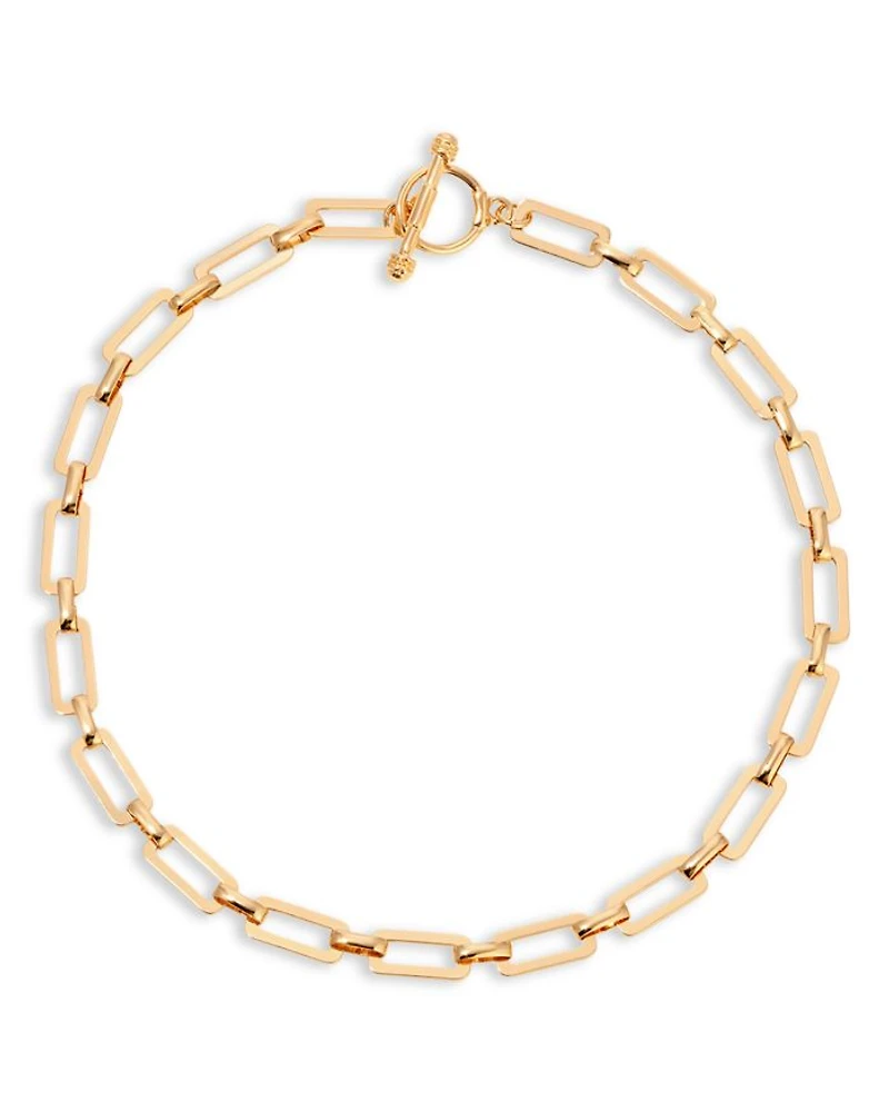 Golden Flat Rectangle Chain Necklace, 15"