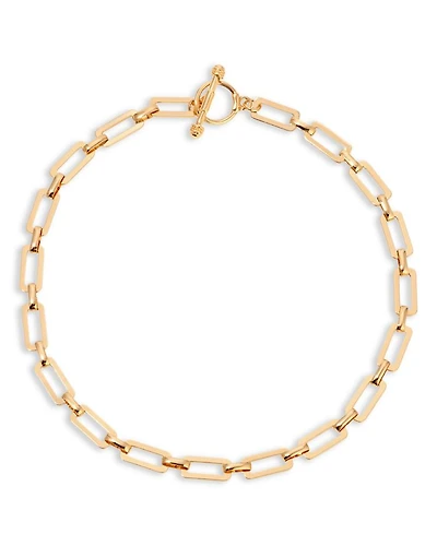 Golden Flat Rectangle Chain Necklace, 15"