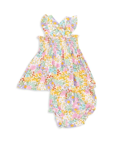 Girls' Sweet Peach Ruffled Strap Smocked Top & Diaper Cover Set - Baby