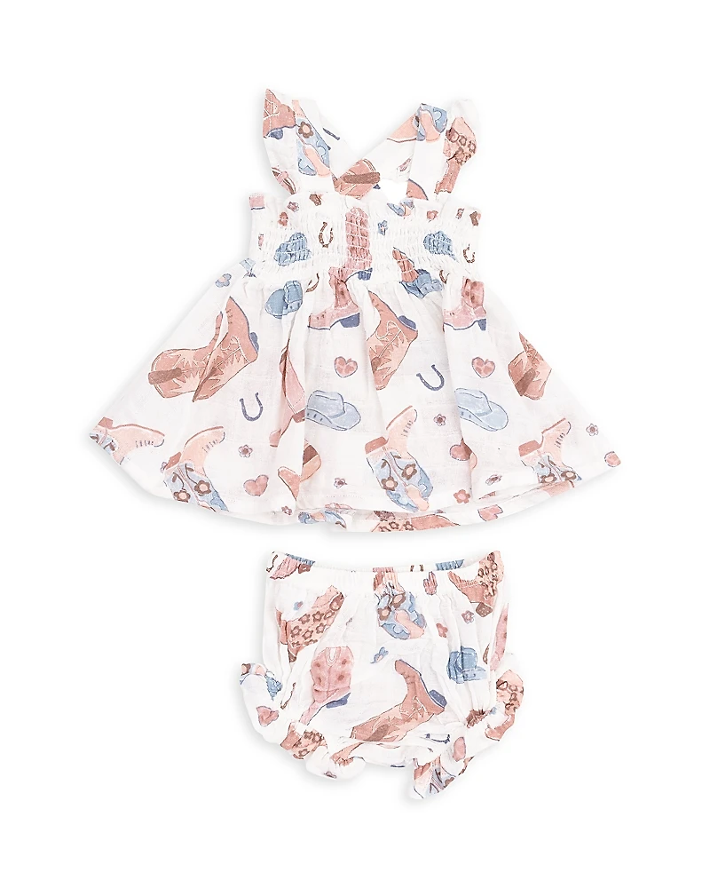 Angel Dear Girls' Ruffled Strap Smocked Top & Diaper Cover Set