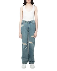 Elio High Rise Distress Jeans Light Blue