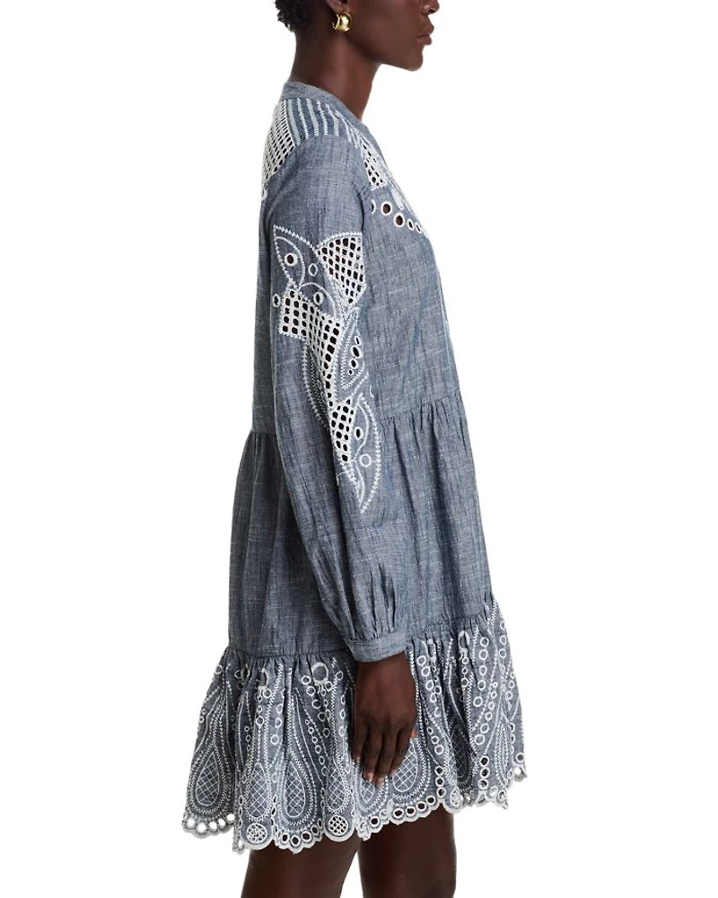 Venus Embroidered Long Sleeve Shirt Dress
