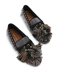 Women's Pom Moccasin Fringe Flats