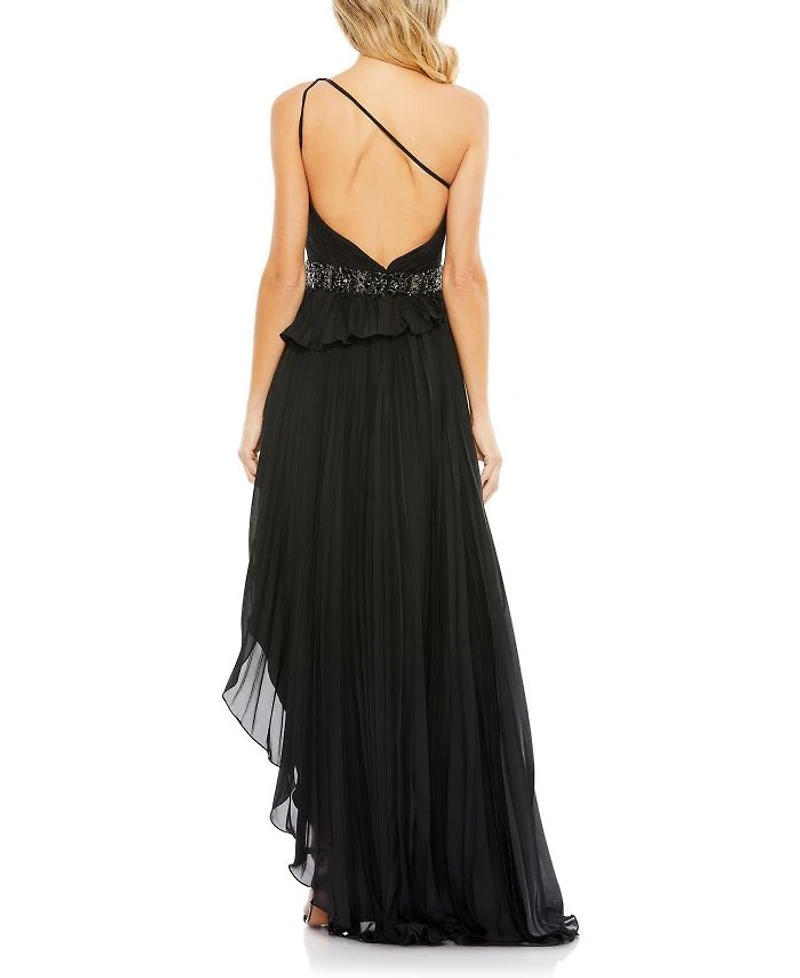 Embellished Gown with Strappy Open Back & Asymmetrical Ruffle Hem