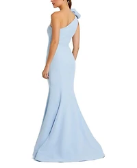 Crepe One Shoulder Mermaid Gown with 3D Flower