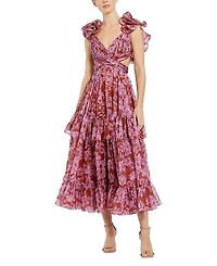 Mac Duggal Floral Ruffle Tiered Cut-Out Chiffon Dress