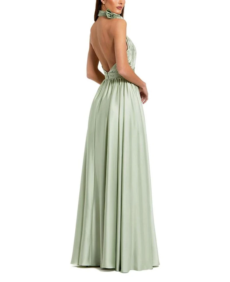 Soft Tie Halter Neck High Slit Gown