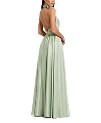 Soft Tie Halter Neck High Slit Gown