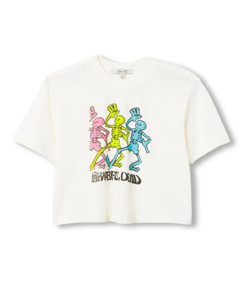 Women's Grateful Dead Dancing Skeletons Crop Mock Neck Tee
